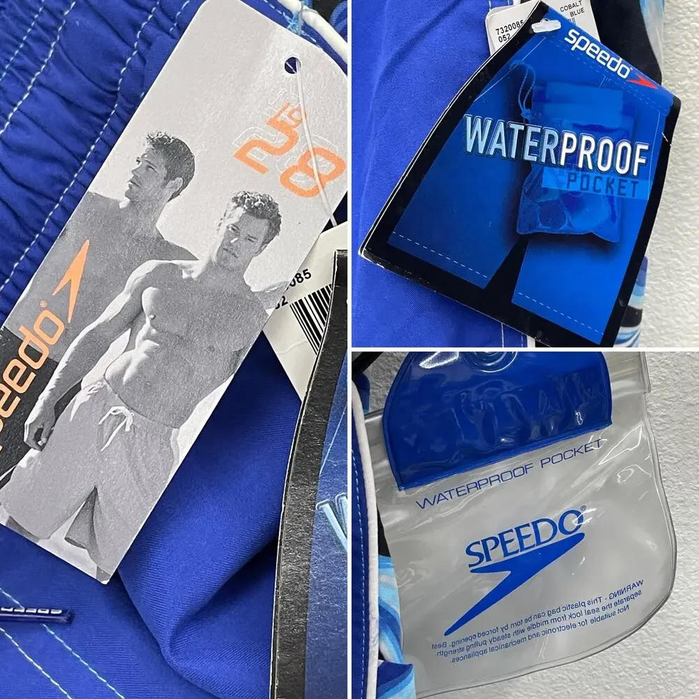 Speedo Cobalt Blue Swim Trunks Waterproof Pocket Size XL NWT